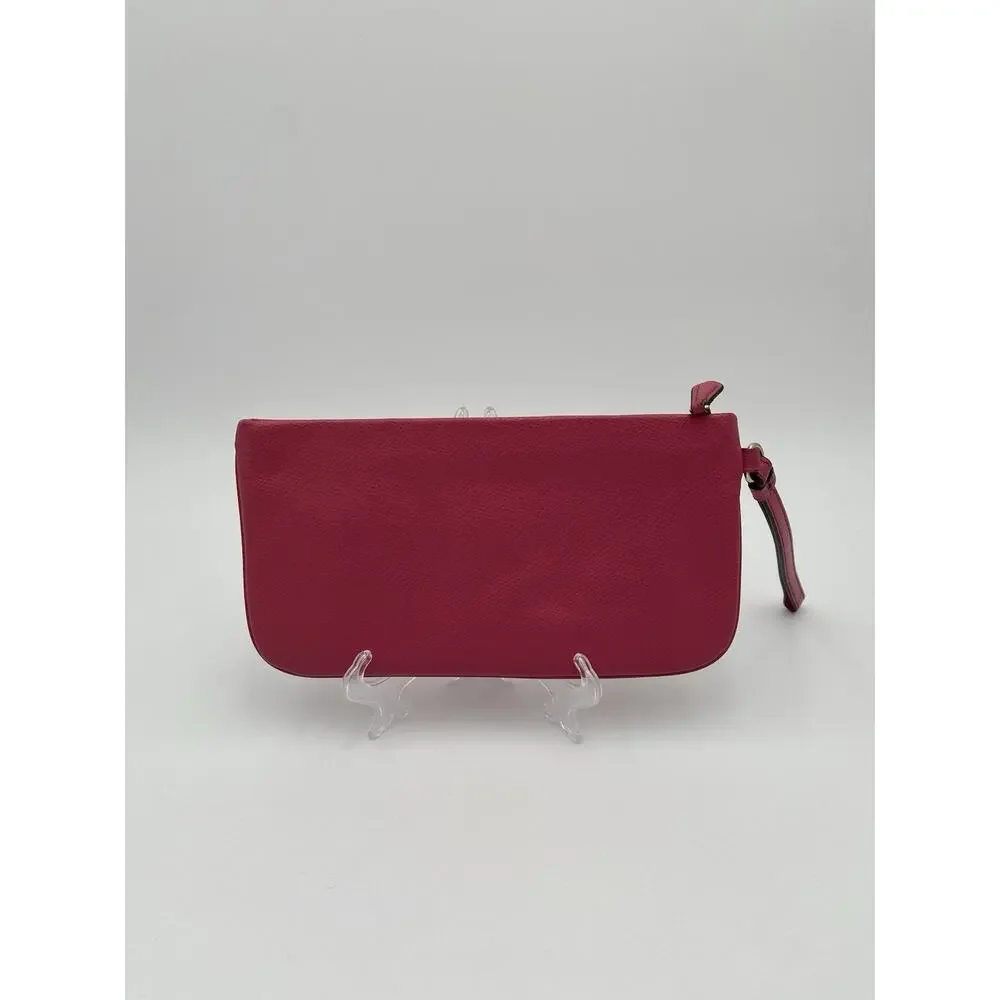 COACH Wristlet Pink Crossgrain Leather Large 9” X 5” Clutch Zip Card Slots NY